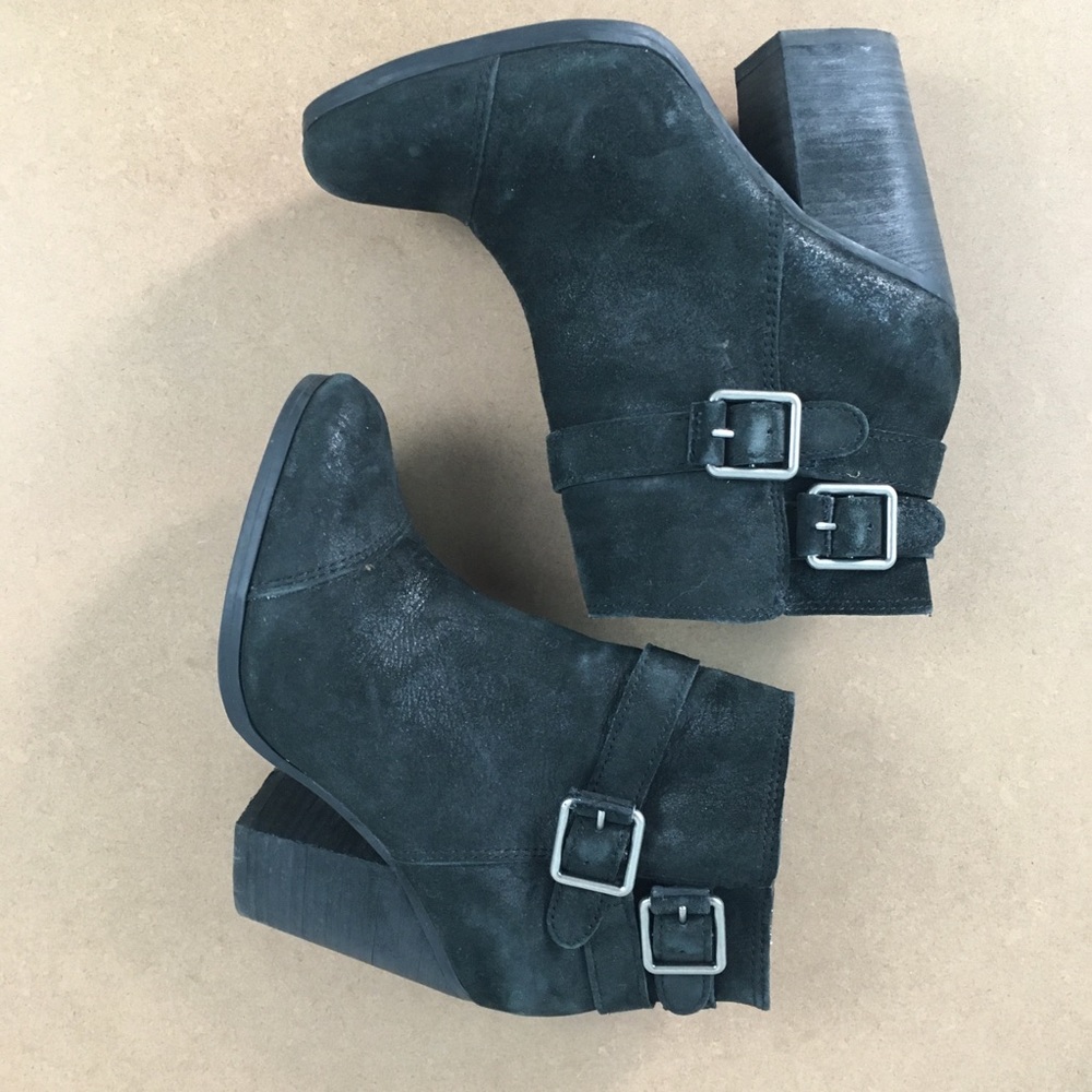 LUCKY BRAND ANKLE BOOT BLACK LEATHER SUEDE 6